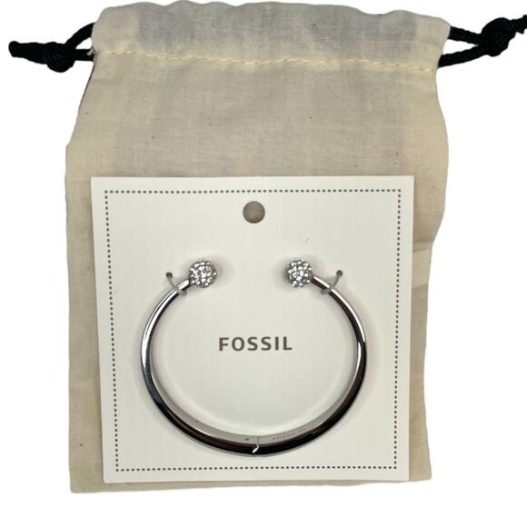 Fossil Stainless Steel Glitzy Ball Rhinestone Cuff Bracelet Silver Tone - Picture 2 of 7